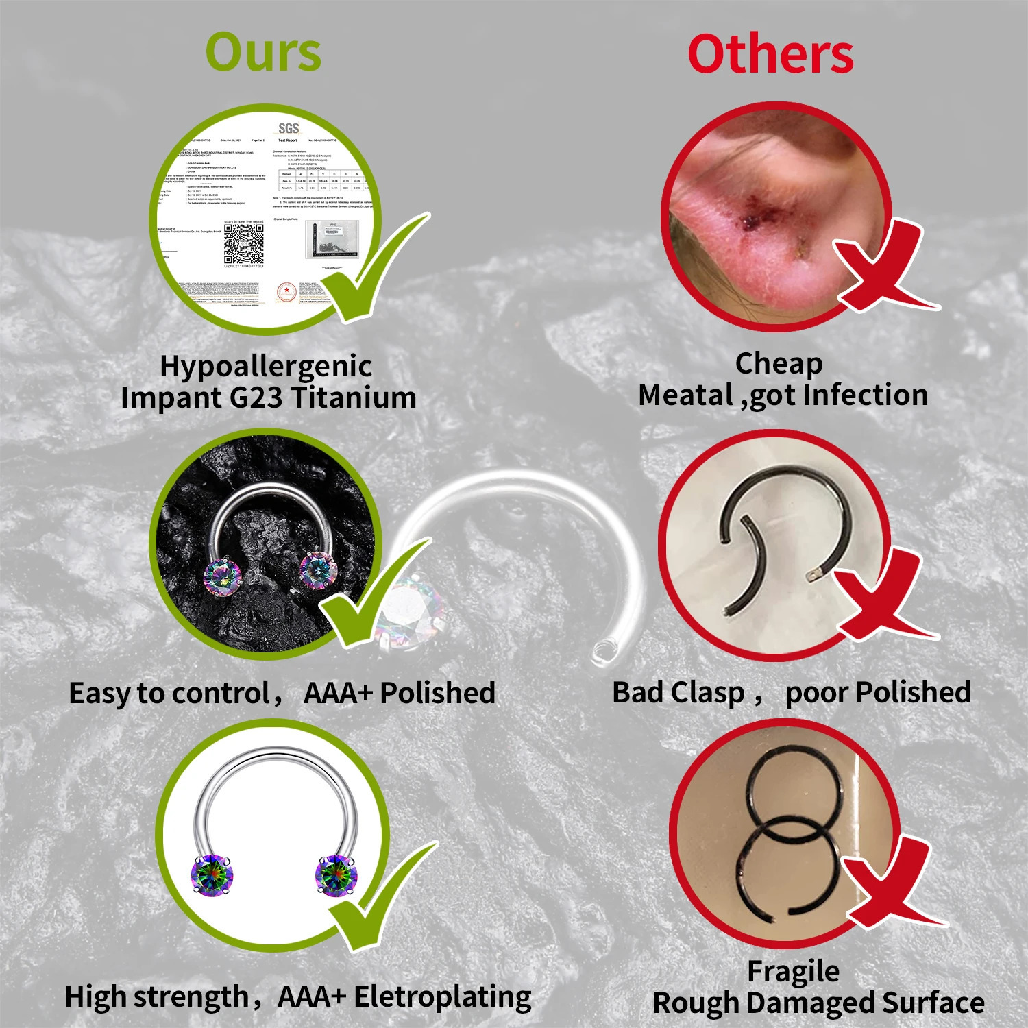 VOJO G23 16G CZ Septum Nose Rings Horseshoe Daith Cartilage Tragus Piercing Jewelry 250605