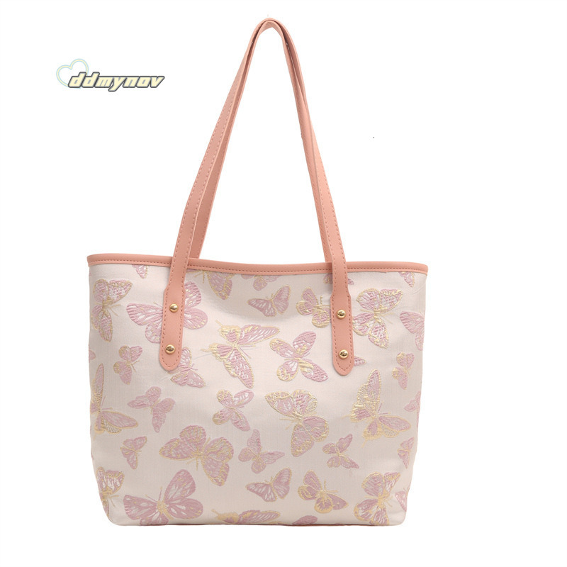 Large Capacity Trendy Versatile High-end Tote Women's Bucket Fashionable Class Commuting Butterfly Shoulder Bag ddmynov