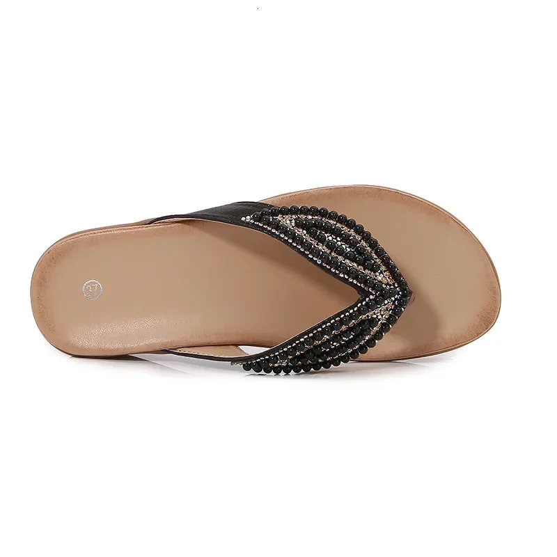 Breathable Ladies Sandals Slippers Bohemia Rhinestone Pearl Butterfly Decorative Womens Shoes Summer Beach Dress Flip Flops 250603