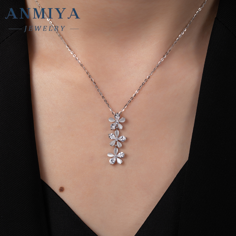 Korean Style Fine Long Flower Dainty 925 Sterling Silver Earrings Necklaces Set for Women Wholesale