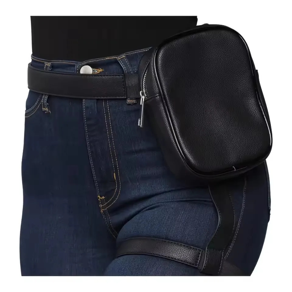 Trendy Stylish Black Women Waist Leg Belt Leather Cool Girl Bag Fanny Pack for Outdoor Hiking Motorcycle 250605