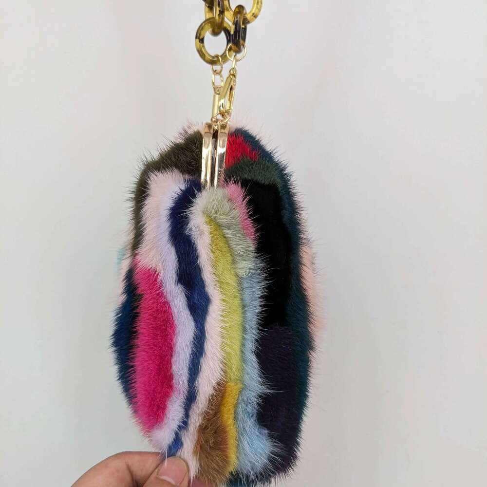 Real Mink Fur Crossbody Bag For Women Multicolour Purse