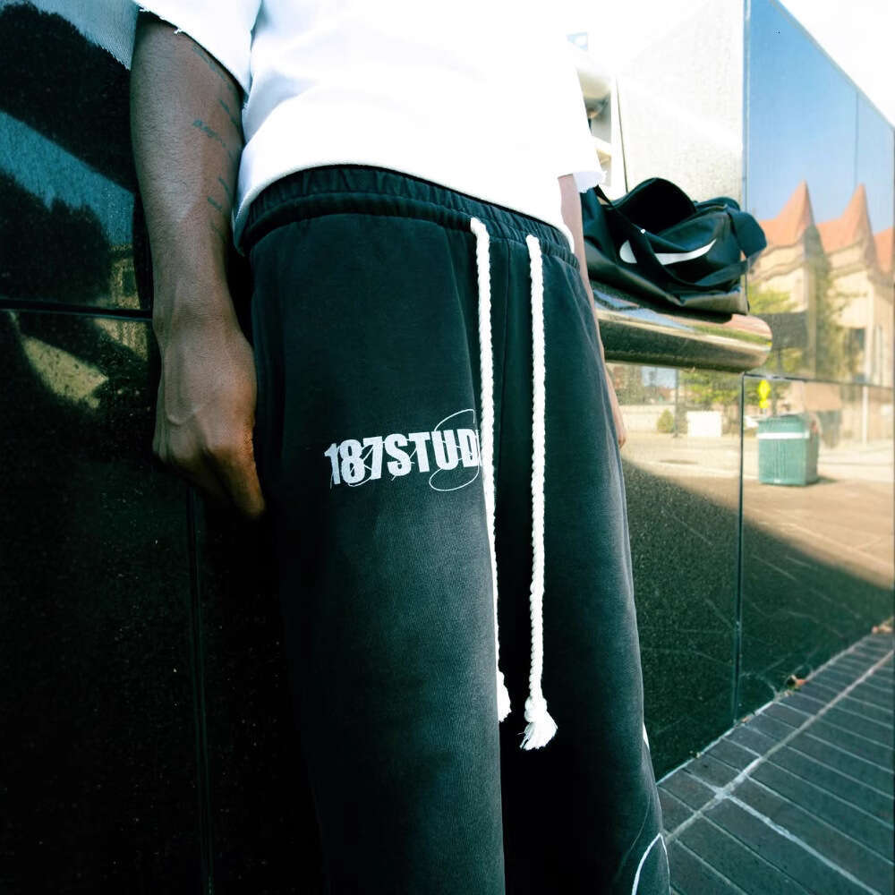 Elastic Drawstring Sweatpants with Printed Pattern Casual Long Pants High Hip Hop Rap Street Y2K