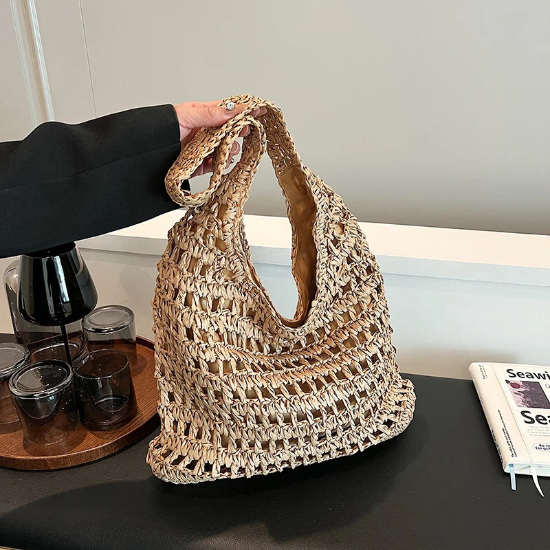 Summer Straw Woven Bag for Women Shoulder Raffia Paper Rope Boho Beach Handbags Casual Messenger Crossbody Female Purse 250605
