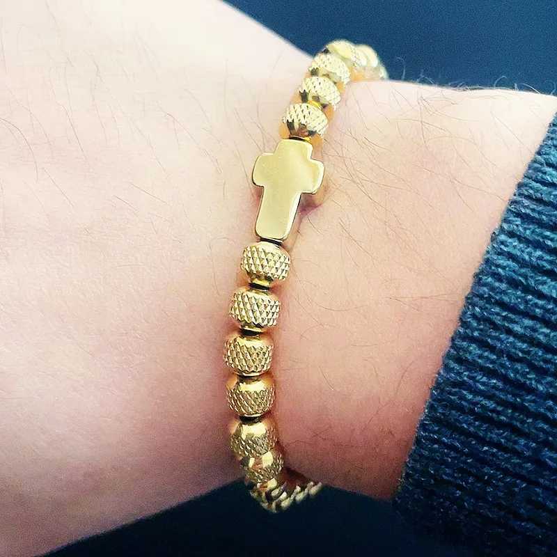 Luxury Stainless Steel Cross Charms Men Bracelet For Women Titanium Steel Beaded Jewelry Gift Adjustable Bracelet W250606