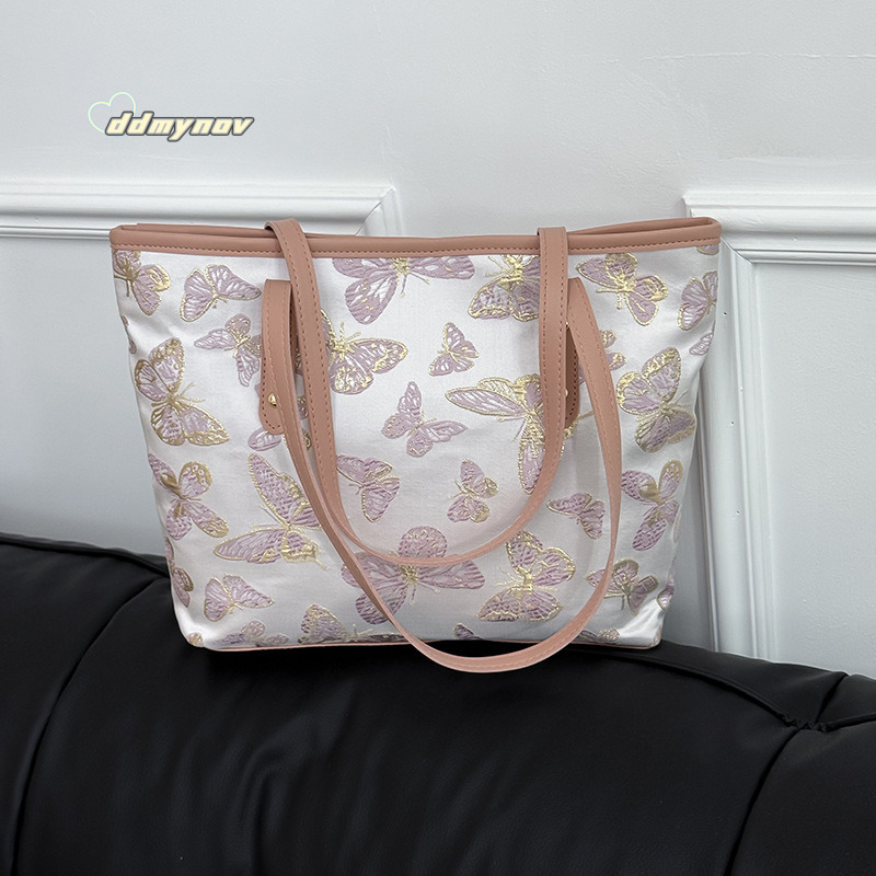 Large Capacity Trendy Versatile High-end Tote Women's Bucket Fashionable Class Commuting Butterfly Shoulder Bag ddmynov