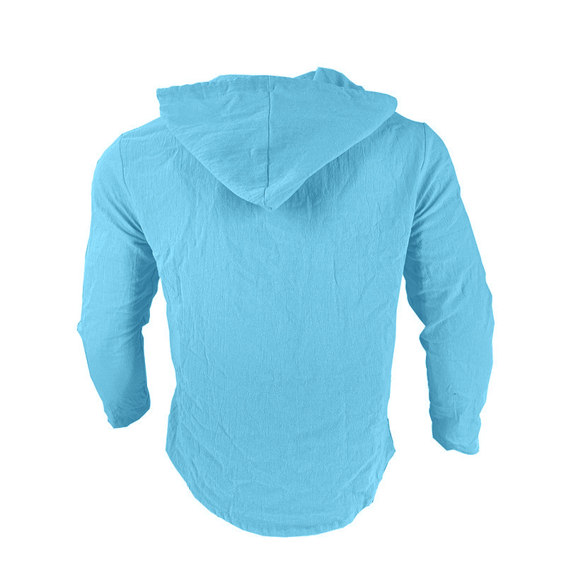 Mens Long Sleeve Hawaiian Shirt Summer Casual Shirts For Men Cotton Linen Hoodies Casual Button Down Hooded Top Beach Hippie T shirt Plus Size linen s