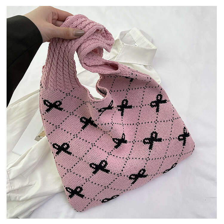 New INS Style Knitted With Bowknot Large Capacity Tote Bag For Women B5