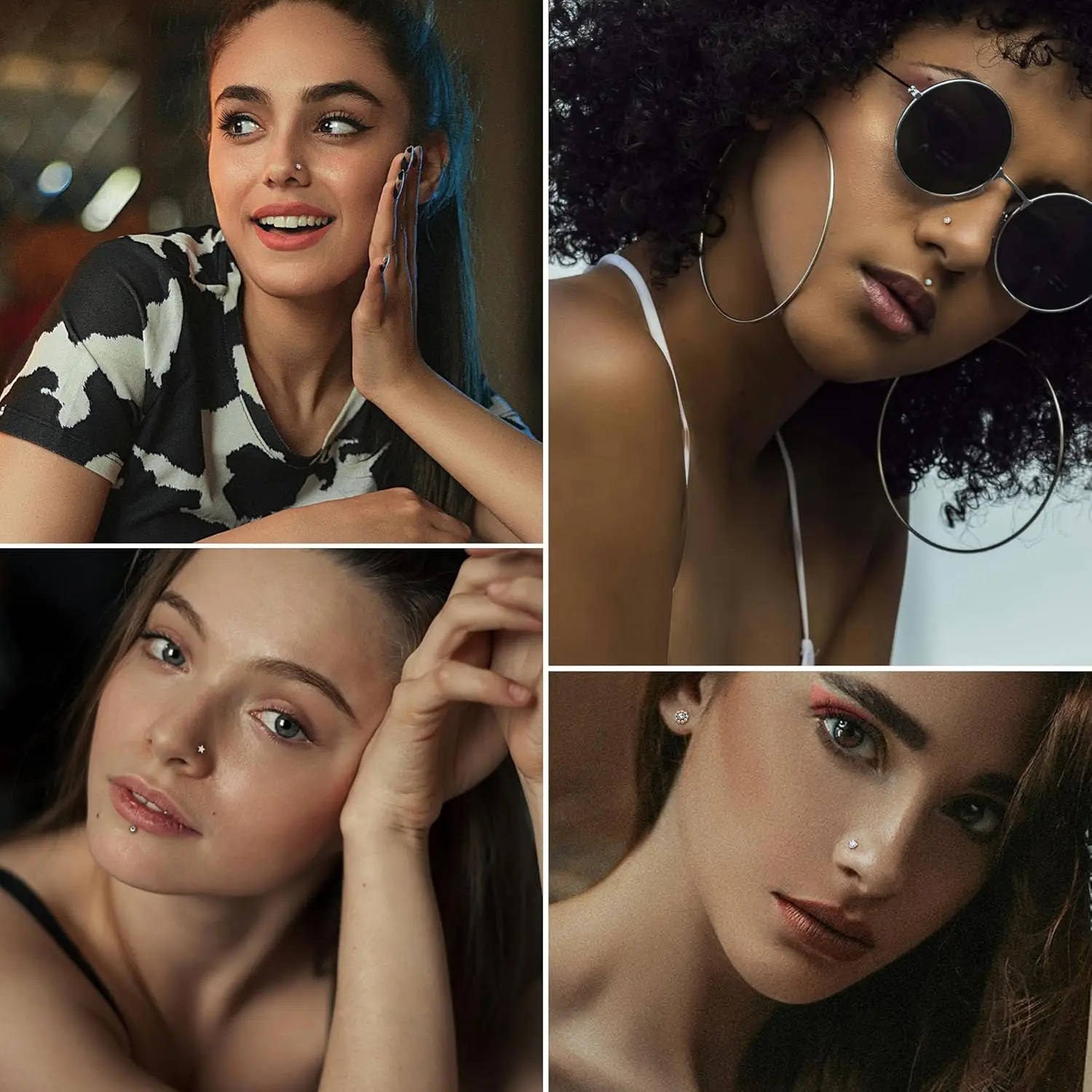 5Pcs Stainless Steel Nostril Studs with 1.5/2/2.5/3/4MM CZ Crystals for Nose Ear Helix Tragus Lip Piercings 18G/20G 1.0mm/0.8mm 250605