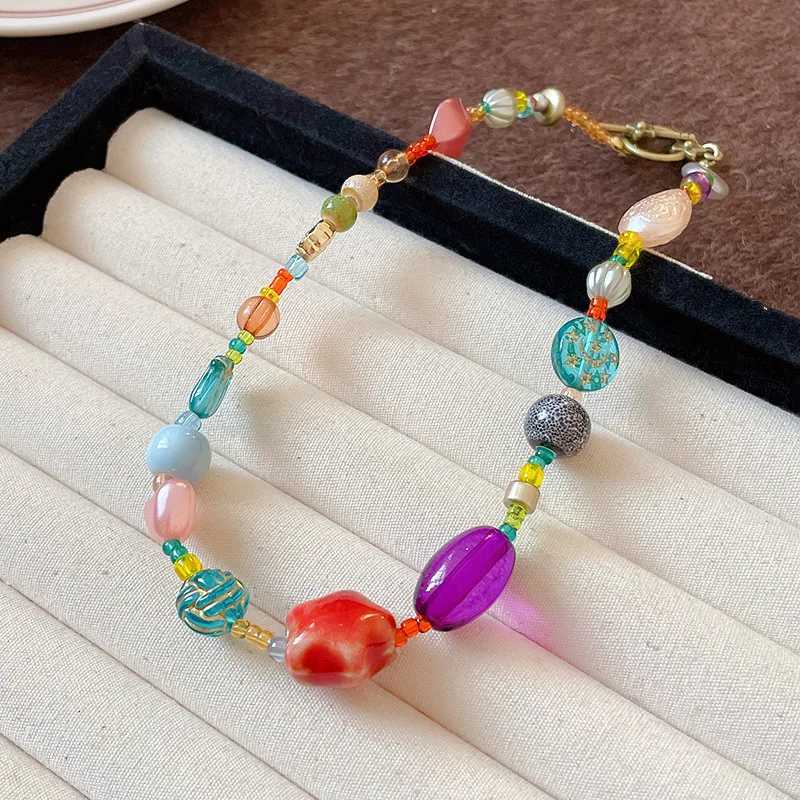 Dopamine Colored Ceramic Bead Necklace Sweet Beauty Instagram Trendy Light Luxury Design High-End Feeling Neck Chain Jewelry Y250605