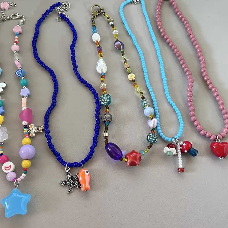 Bohemian Colorful Glaze Bead Choker Necklace For Women Vintage Red Heart Star Pendant Necklace Hawaii Beach Jewelry 2025 New Y250605