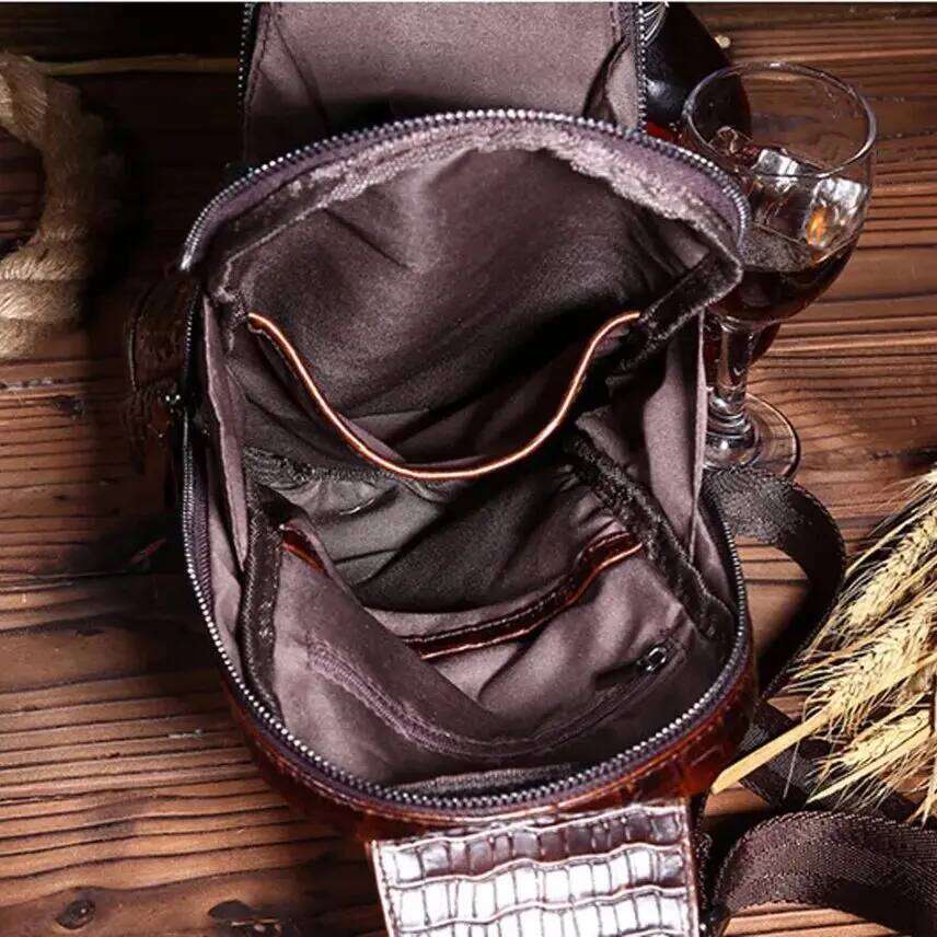 Men Cross Body Shoulder Chest Sling Backpack Genuine Leather Crocodile Pattern Real Cowhide Travel Male Side Messenger Bag