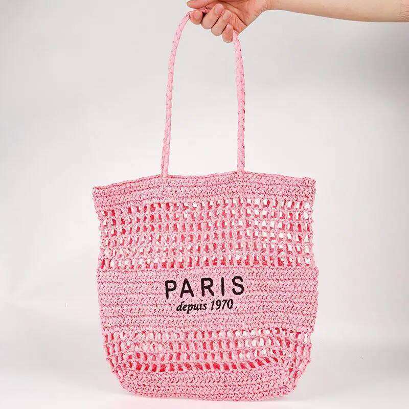 Summer Women's Fashionable Vacation Large Capacity Beach Straw Woven Handbag Design Hollow Handmade Portable Casual Handb
