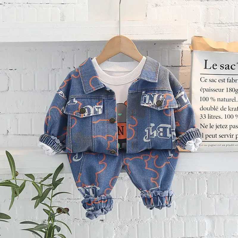 Baby Boys Clothing Set New Childrens Set Spring and Autumn Handsome Girl Denim jacket+T-shirt+Jeans 3-Piece Set 73-110CM R250606