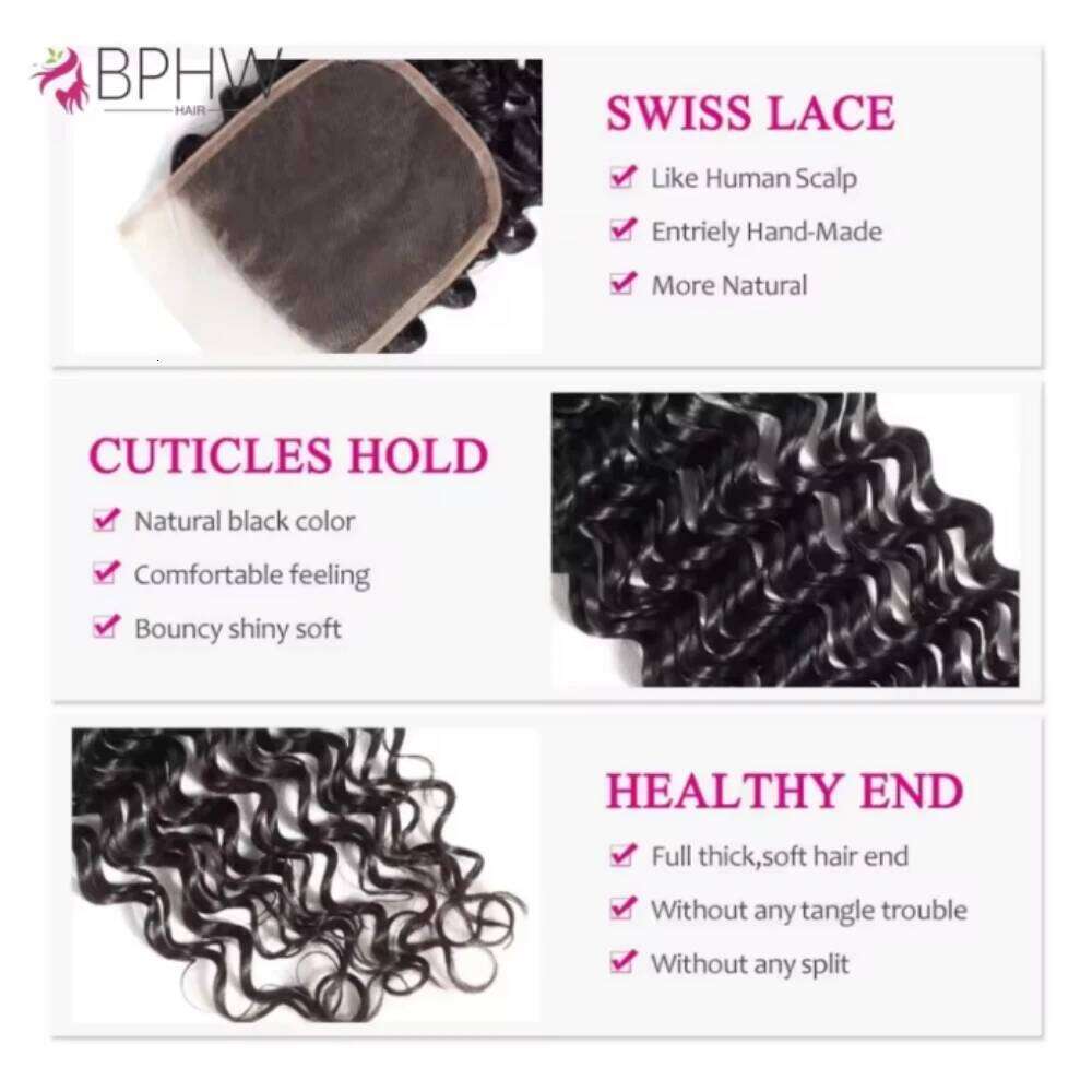 Deep Wave 3 Bundles With 4x4 Closure 100% Human For Women 13x4 Lace Frontal Brazilian Weave Natural Color Hair BPHW