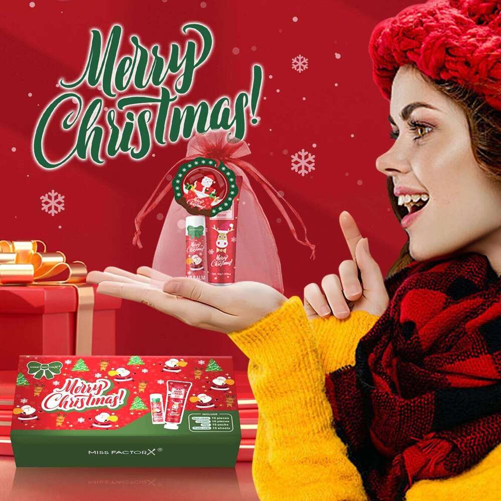 Christmas kit-10 sets/box hand cream kit, lip balm set, with Santa Card and red bag, party gift distribution free shipping