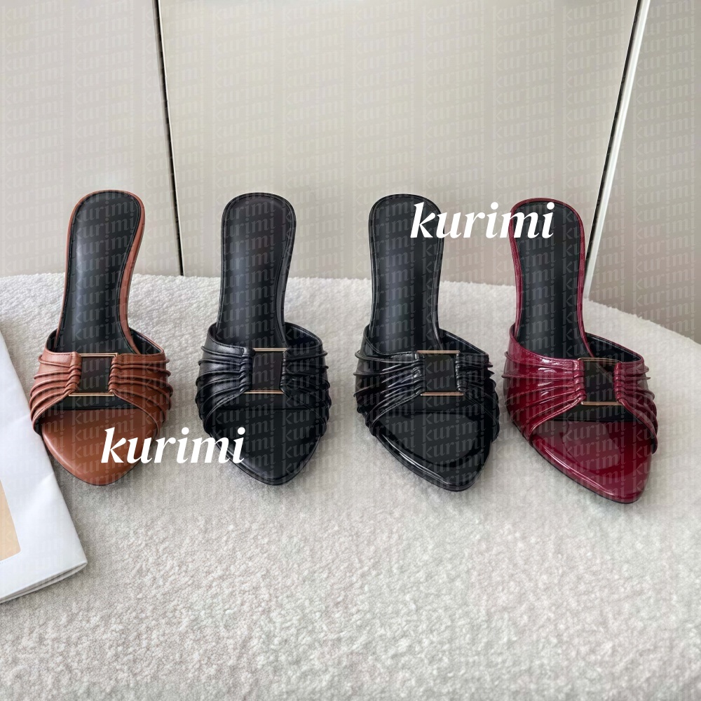 Dress shoes Ladies stiletto Designer sandals Slippers mule luxury women Leather Letter designer high-heeled Slipper Genuine Buckle Sharp toes sandals size 35-41