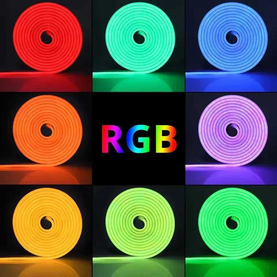 Neon LED Lights Strip 24V RGB Neon Flexible Tape Control With Bluetooth App 15M 10M 20M 30 Meters Childrens Room LED Wall Light Z250605