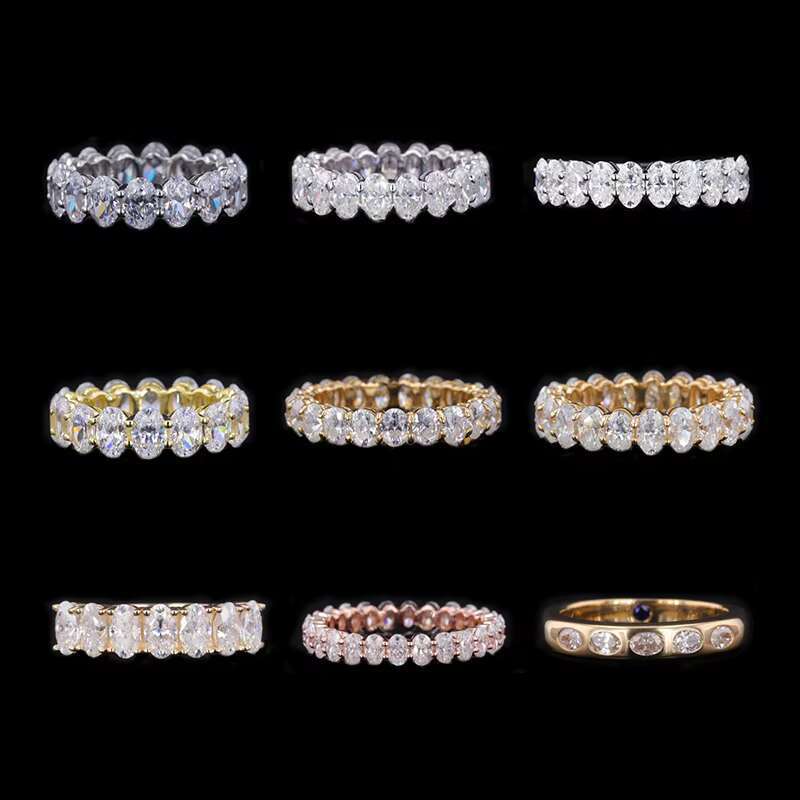 Starsgem 10K 14K Gold Jewelry Bezel Setting 3*5mm Oval Cut Moissanite 0.2ct Stone Eternity Ring