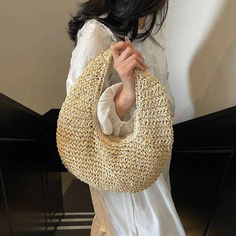 LEFTSIDE Simple Straw For Women 2025 Summer Ladies New Weave Shoulder Bag Females Beach Bags Lady Handbags And Purses