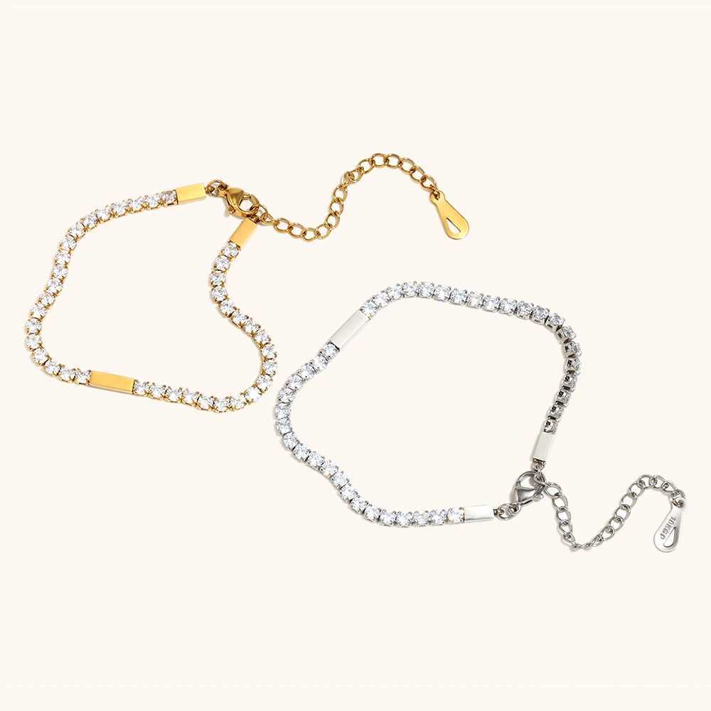 The.Muses Shiny Luxury 3MM Cubic Zirconia Chain Stainless Steel Womens Bracelet Fashion Premium Jewelry Gift W250606