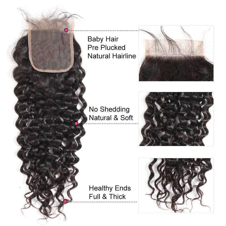AliPearl Water Wave 4x4 Transparent Remy Peruvian Human Hair Bundles With Closure Free Part PrePlucked
