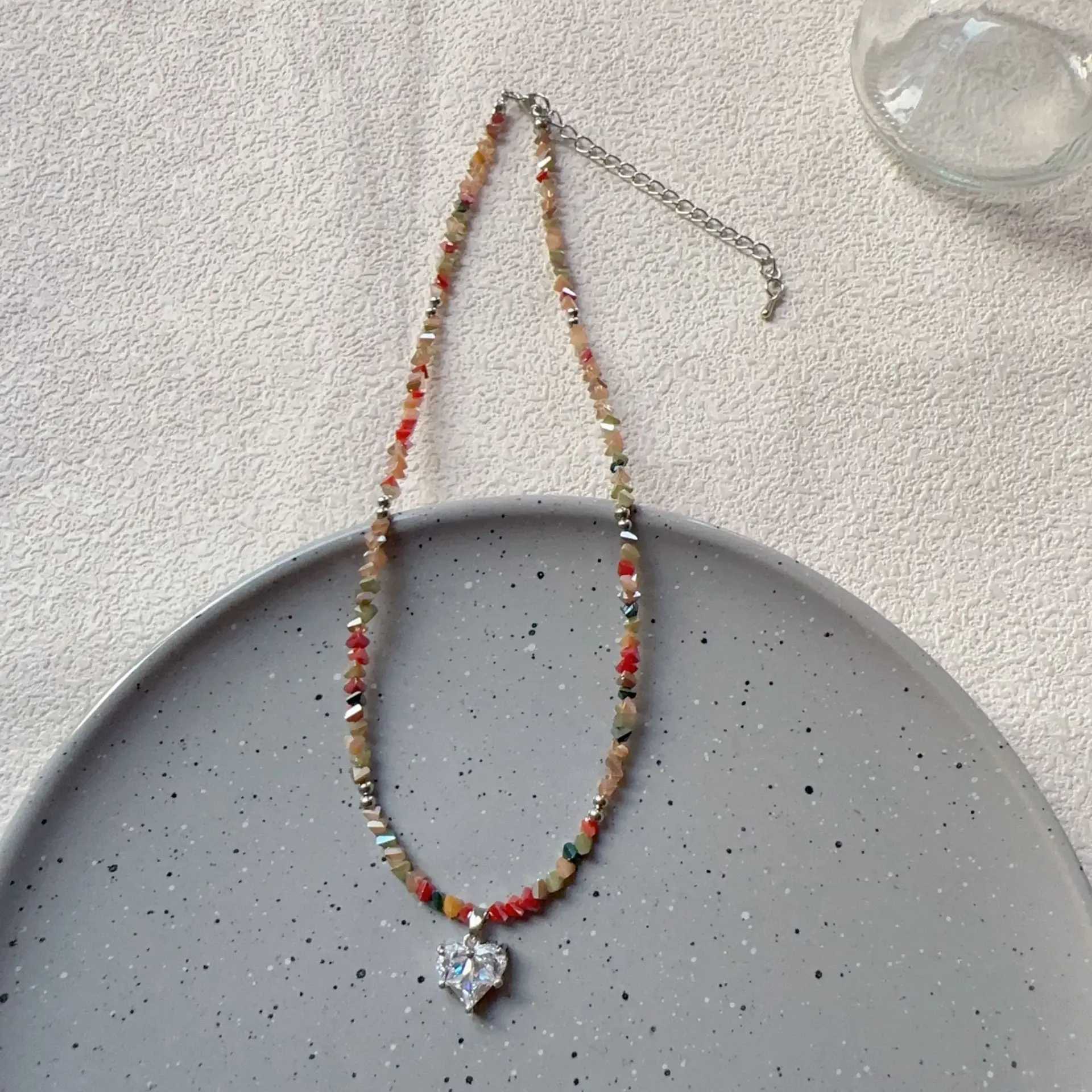 Vintage Zircon Crystal Heart Pendant Geometric Baroque Transparent Crystal Chain Necklace for Women Choker Party Jewelry N478 Y250605