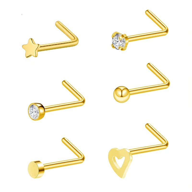 6Pcs/set 20G Fashion Nose Septum Piercing Studs Set Stainless Steel Nose Septum Studs Body Piering Jewelry For Nose Piercing 250605
