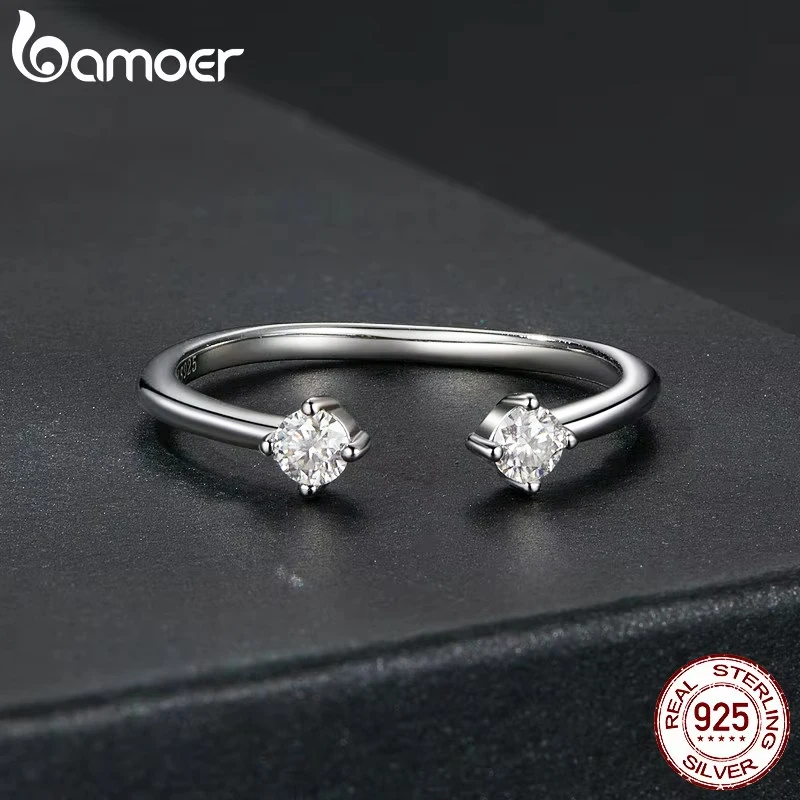 BAMOER Moissanite White Gold Plated Adjustable Ring 925 Sterling Silver Exquisite Open Ring for Women Fine Jewelry Luxury Gift Party Gift MSR060