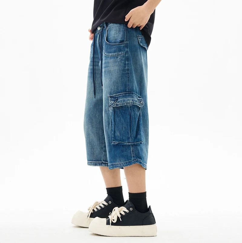 IEFB Denim Shorts Mens Summer Thin American Washed Loose Multi Pockets Men Streetwear Trend Short Jeans Stylish 9W1126 250530