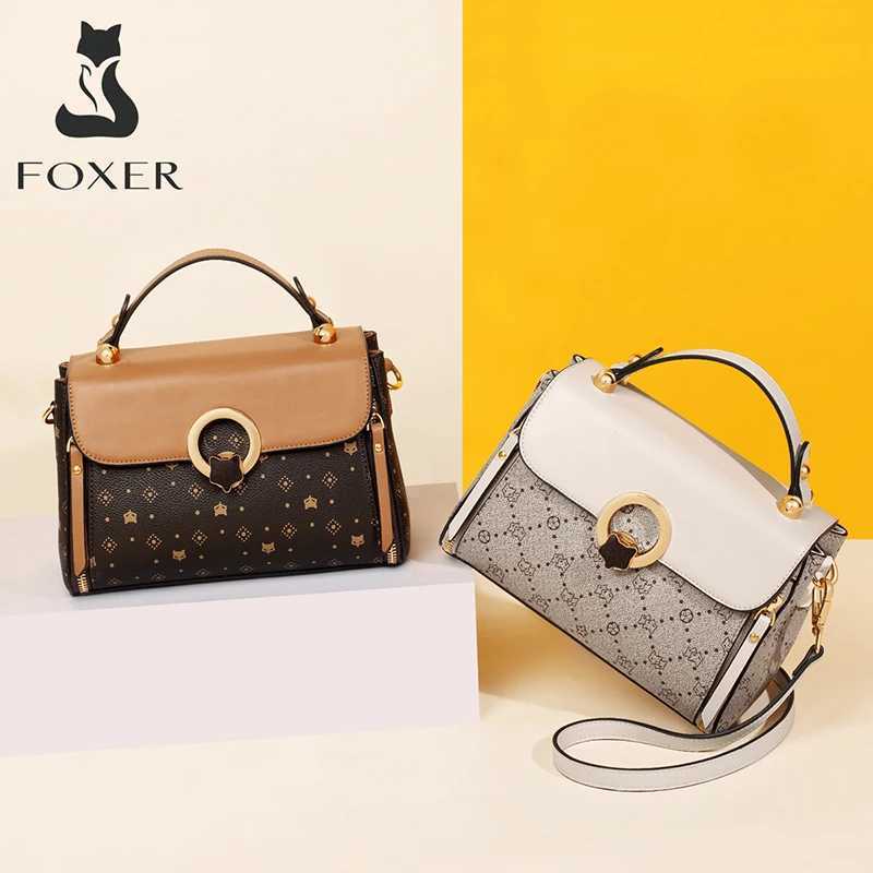 FOXER Womens Bag PVC Leather Vintage Signature Totes Retro Fashion Female Handbag Casual Ladies Travel Shoulder Crossbody Bags M250606