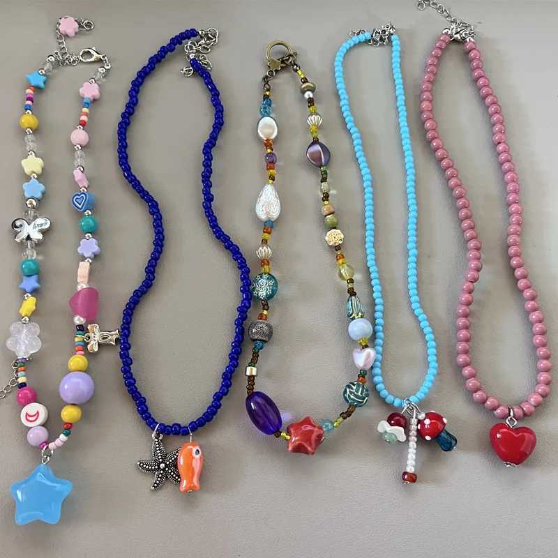 Bohemian Colorful Glaze Bead Choker Necklace For Women Vintage Red Heart Star Pendant Necklace Hawaii Beach Jewelry 2025 New Y250605