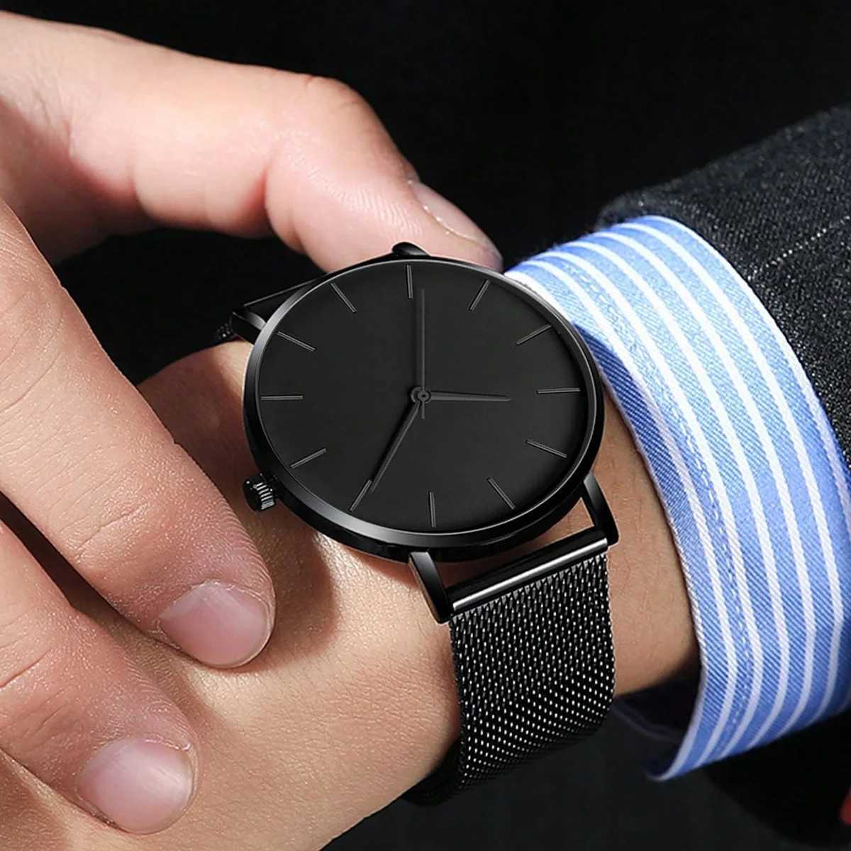 Fashion Leisure Simple Ultra Thin Men Women Creative Black Stainless Steel Quartz Watches Men Business Male Wristwatch Clock Y250605