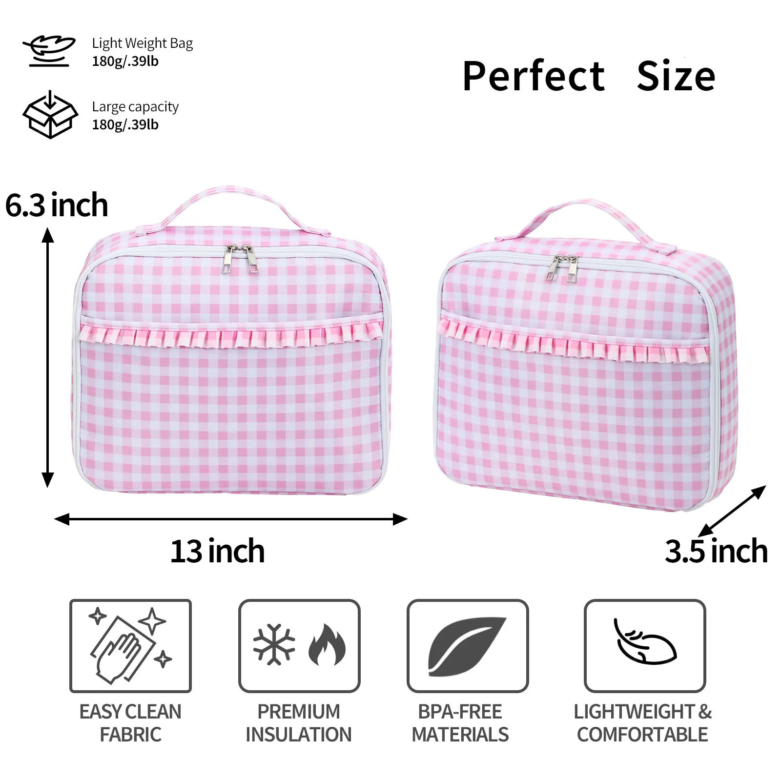 Lunch Bag Ruffle Plaid Insulated Cooler Box Kid Child School Thermal Food Tote Women Waterproof Leakproof Portable Reusable 250530