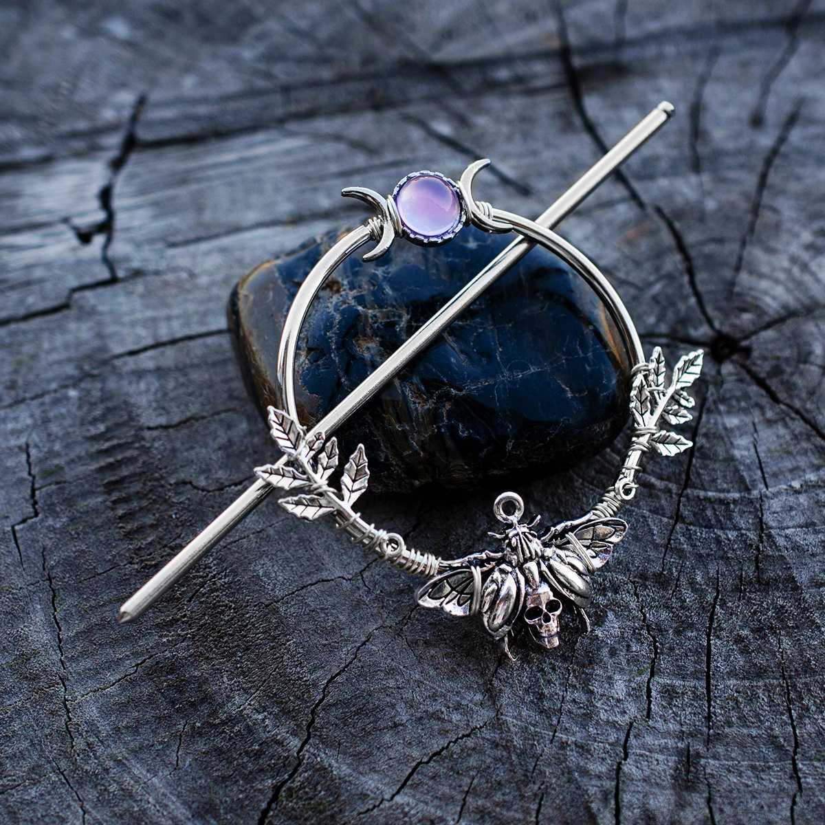Witch Death Moth Butterfly Triple Moon Hair Stick Fairycore Hair Barrette Pagan Hair Clip Wicca gift Z250605