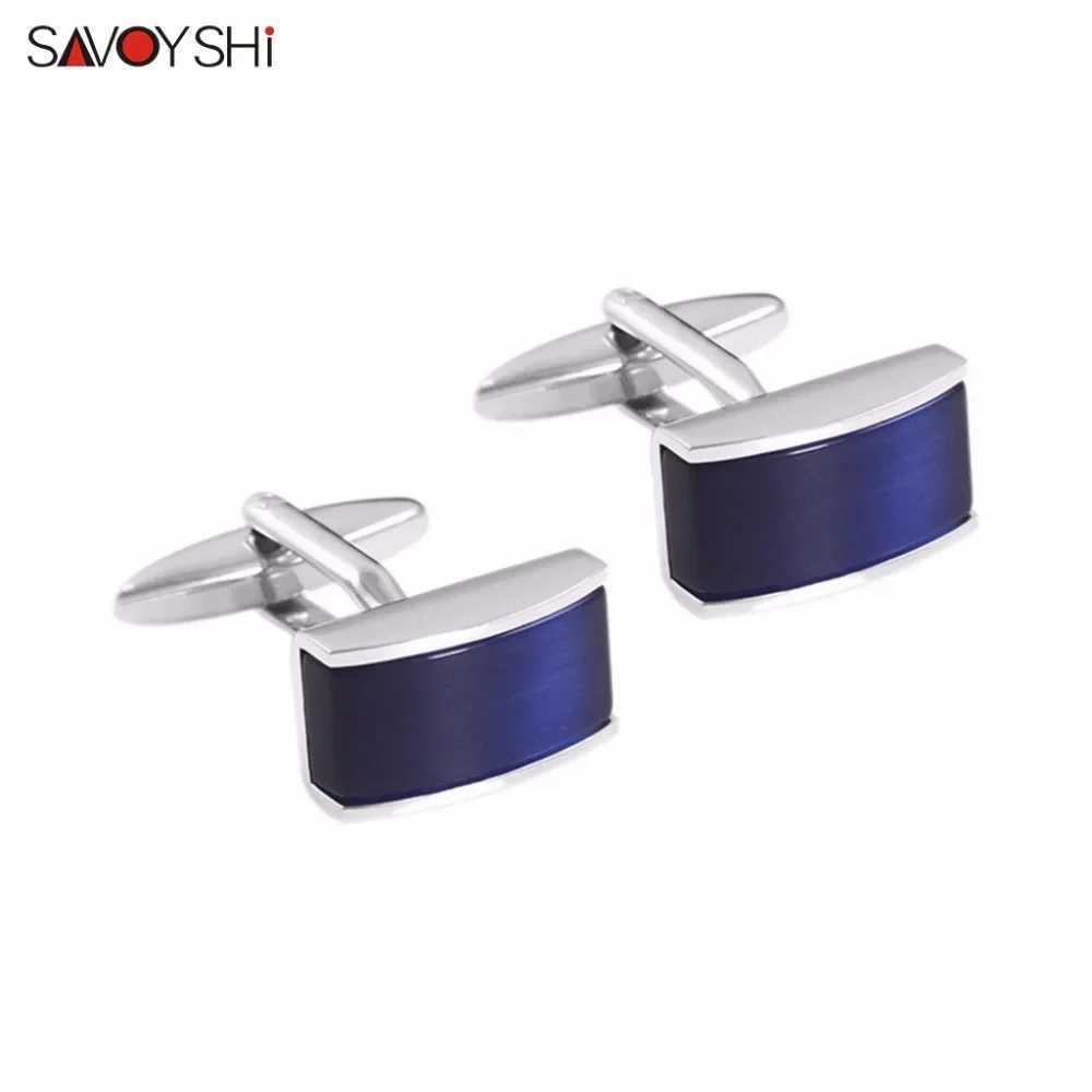 SAVOYSHI Luxury Square Blue Cats Eye Stone Cufflinks for Men High Quality Shirt Cuff Buttons Cuff Links Wedding Gift Jewelry W250606