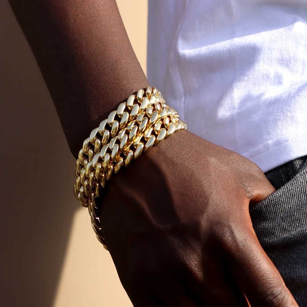 7/8/9inch Gold Color Cuban Link Chain Bracelets Men Women Hiphop Chunky Miami Cuban Chain Bracelet Wristband Punk Jewelry W250606