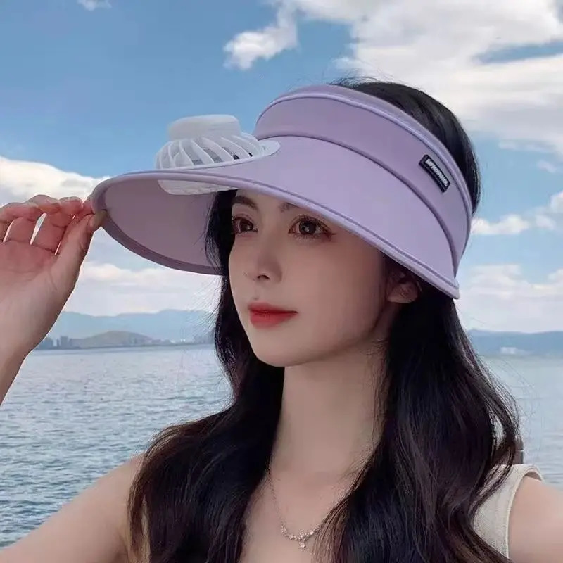 Summer Large Brim Empty Top Sunscreen Cap USB Fan Hat for WOMENS Leisure Outdoor Sports Travel Cycling Sun Hat Beach Fan Cap 250603