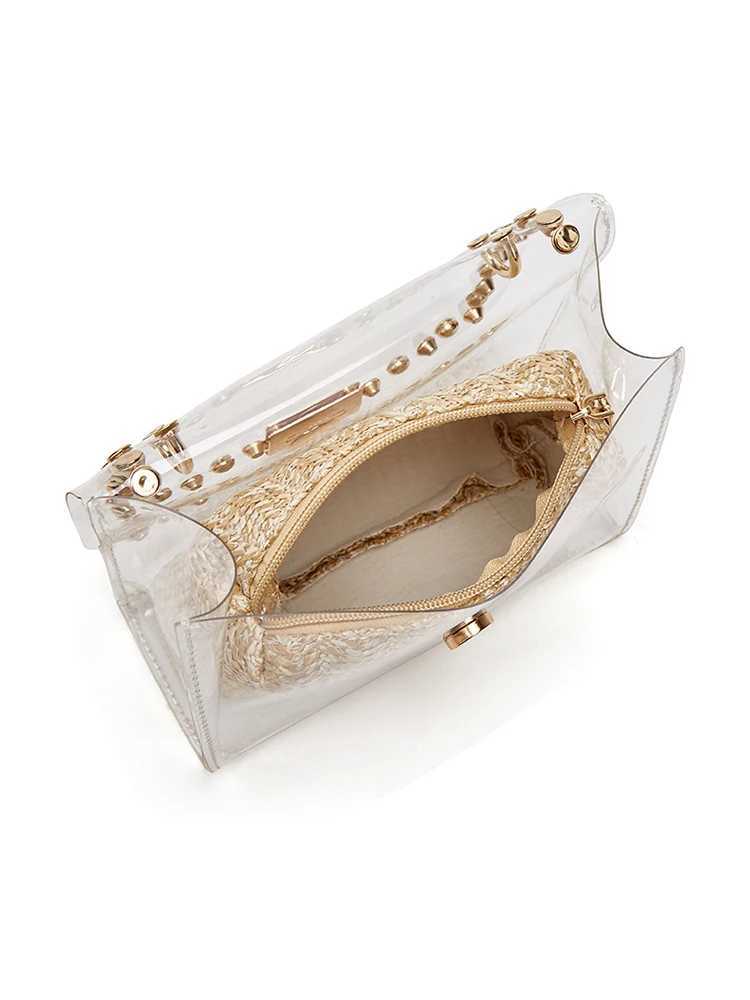 Fashion Chain Decorative Waterproof PVC Chain Transparent Shoulder Bag Messenger Bag Transparent Chain Bag Woven Clutch Bag M250606