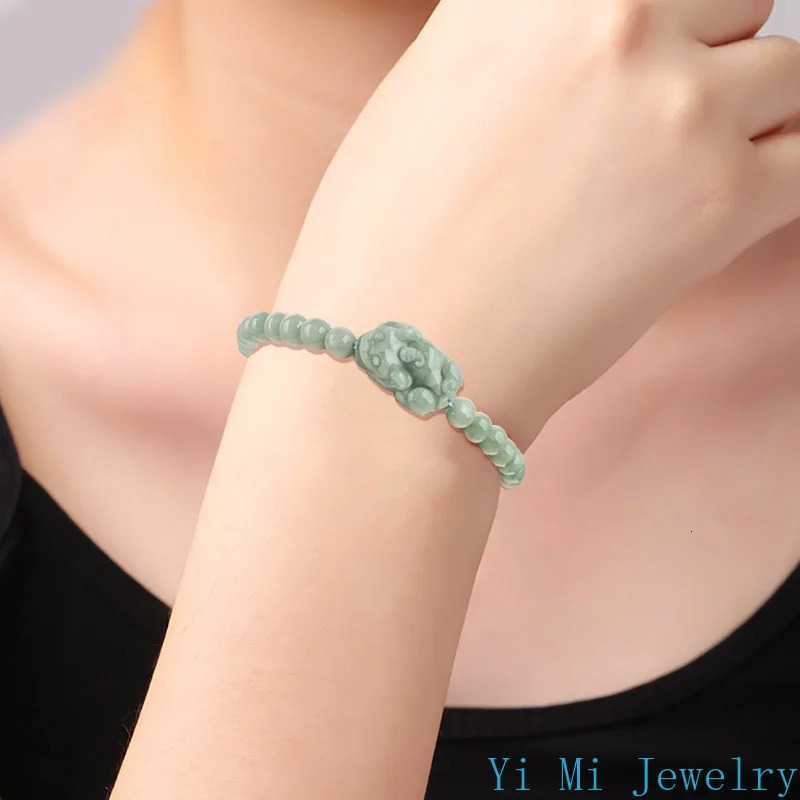 Burmese Jade Pixiu Bracelets Natural Chinese Green Jewelry er Gemstone Accessories Carved Bead Jadeite Women Bracelet 250604