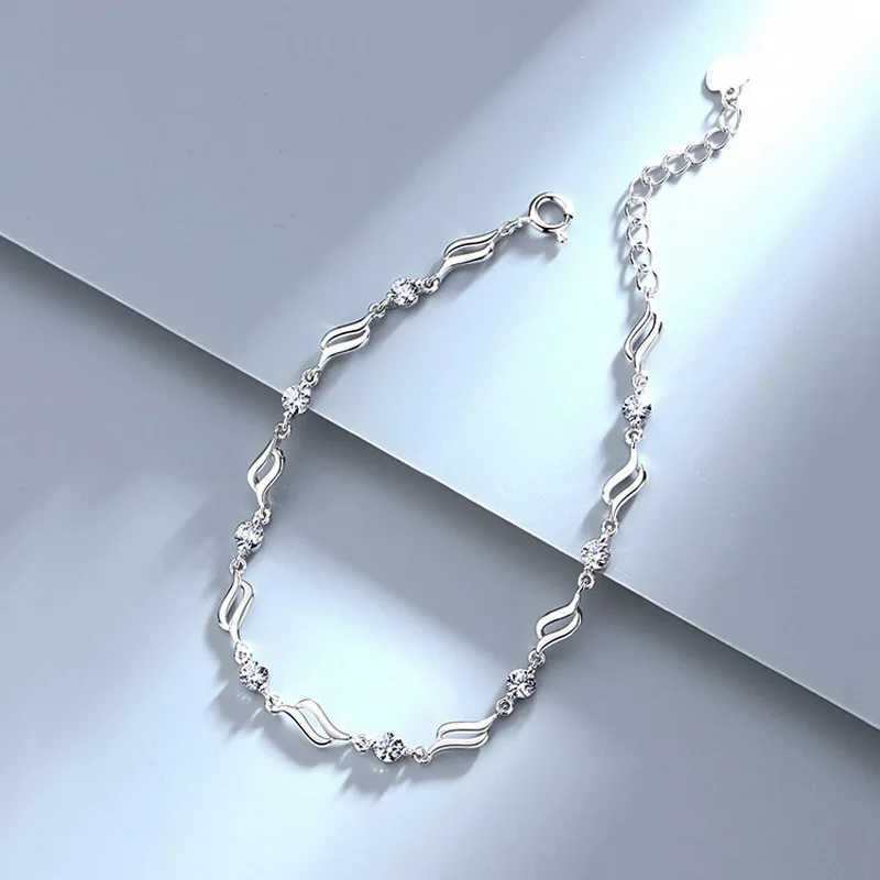 NEW European Fine Sparkling Blue AAA CZ S925 Sterling Silver Wave Bracelet For Women Friend Summer Gift Jewelry W250606