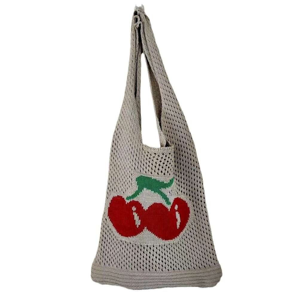 New Large Capacity Tote Cherry Knitted Hollow Shoulder Woven Bag B5