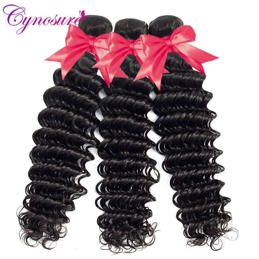 Cynosure Brazilian Deep Wave 3 Bundles with Lace Closure Remy Human Hair Extension