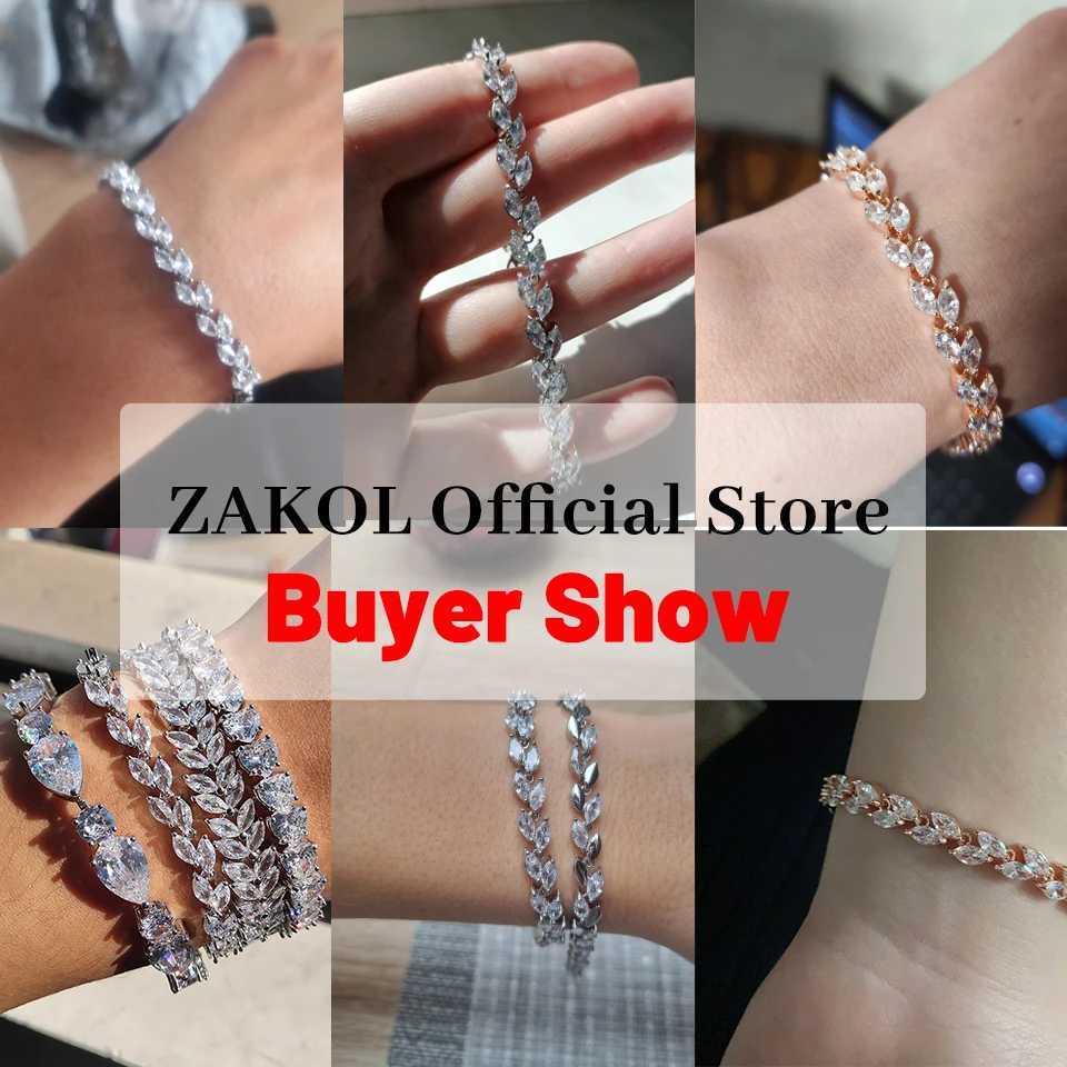ZAKOL Fashion White Leaf Bracelets Bangles for Women Shinny Marquise Cut Cubic Zirconia Bridal Wedding Party Jewelry BP061 W250606