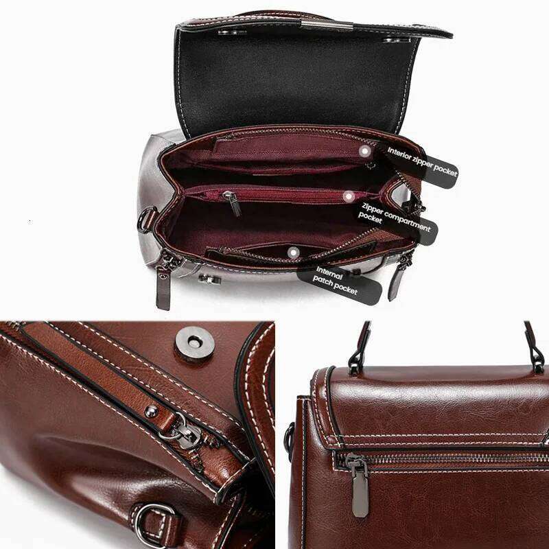 2025 Summer Women Handbag New Designer Oil Wax Cowhide Split Leather Messenger Lady Commuter Crossbody Shoulder Bag Totes 2025/06/06