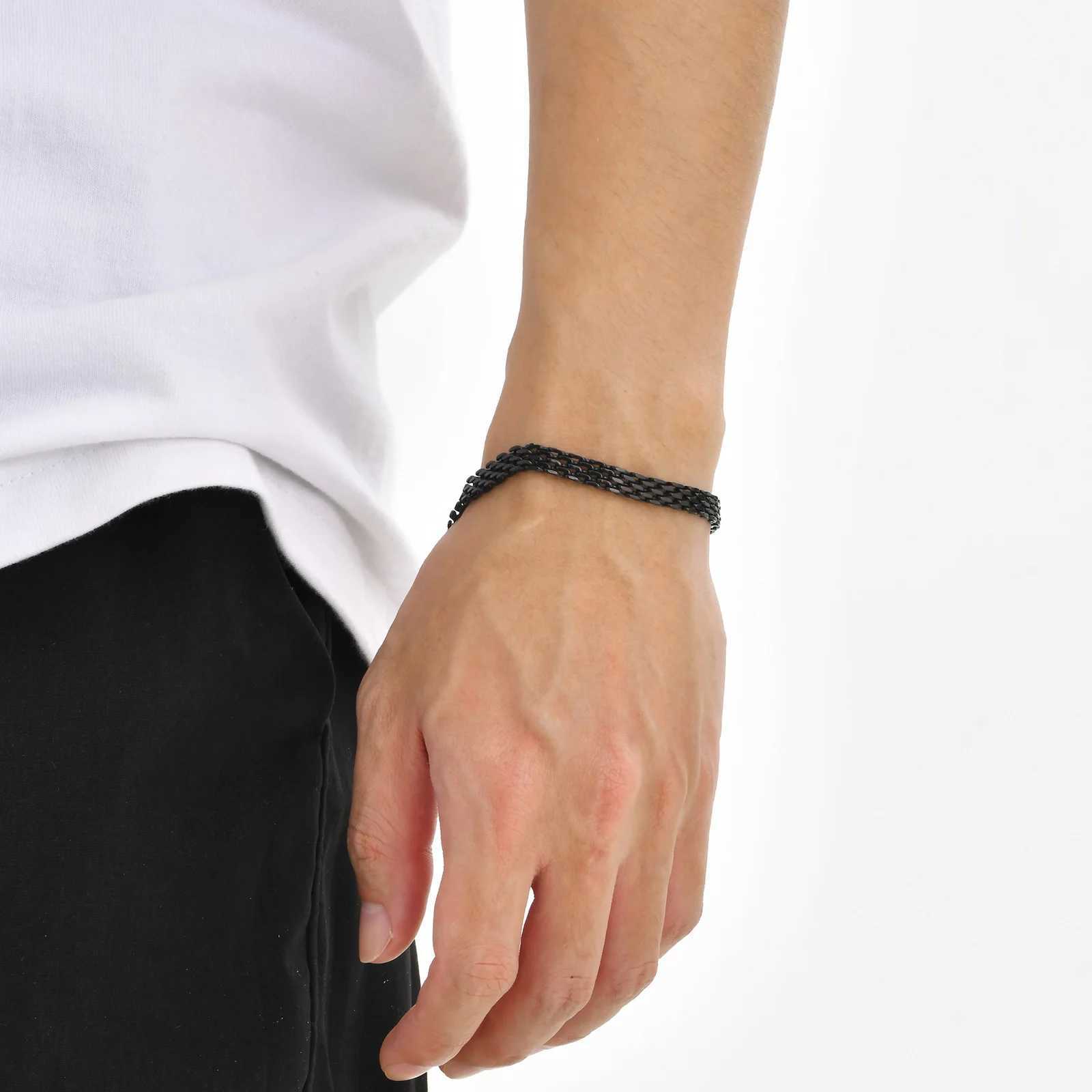 Mprainbow Mesh Chain Bracelets for Men Boys Black Color Stainless Steel Links Wristband Valentines Gift For Men Male Jewelry W250606