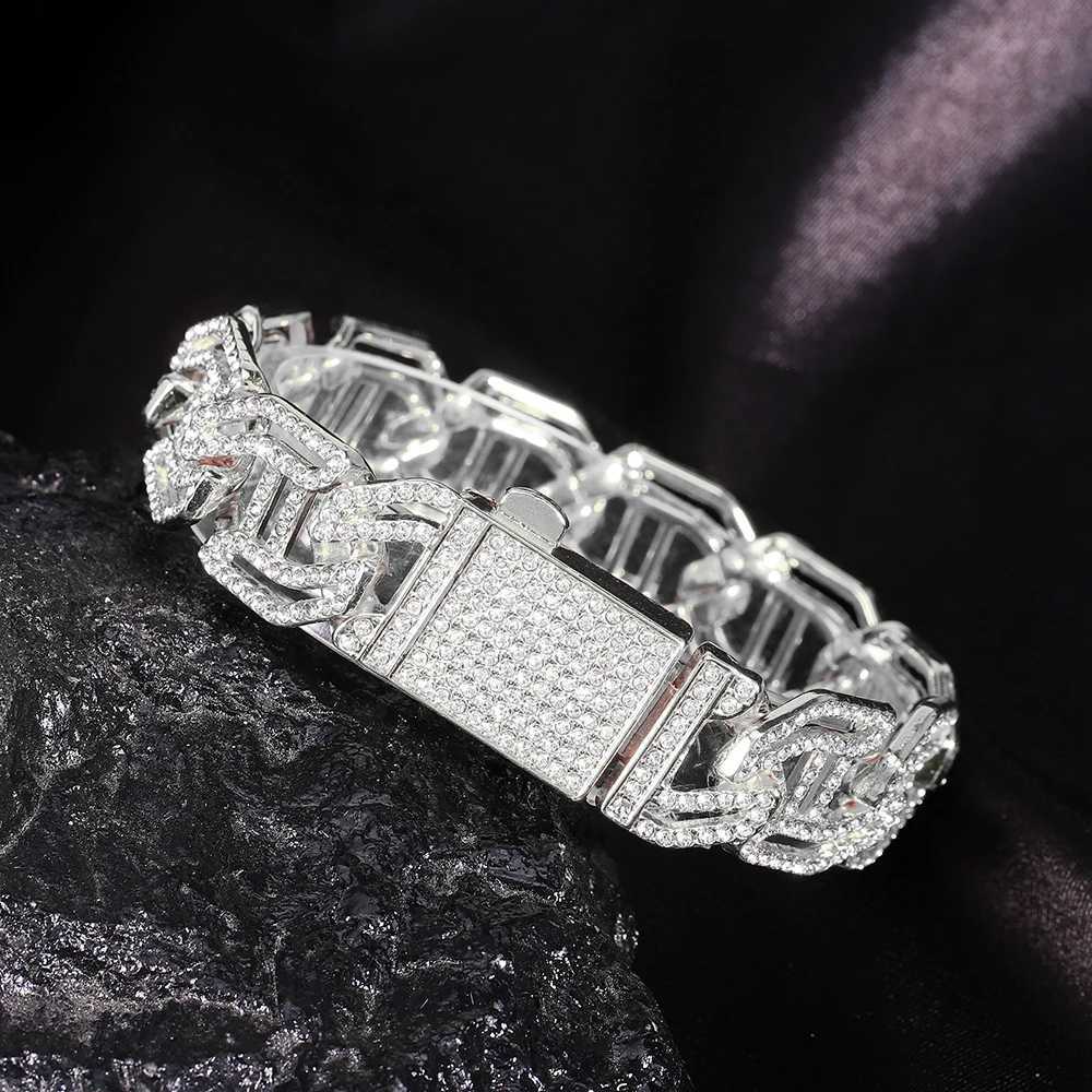 New Hip Hop Shiny Cuban Link Chain Bracelet for Women and Men Gold Color Rhinestone Iced Out Chain Bracelets Punk Wristband Jewelry Gift W250606