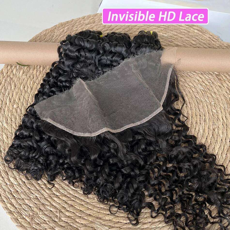 Deep Curly Double Drawn Human Bundles With 4x4 5x5 Closure 13x4 HD Lace Frontal Natural Color Raw Hair Weave Extensions