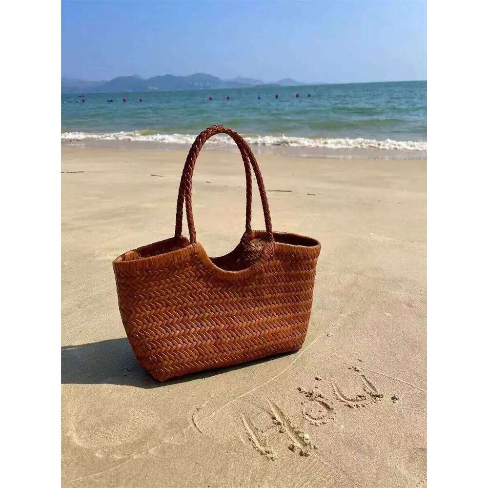 New for Women's Spring and Summer Retro Tote Bag Genuine Split Leather Braided Vegetable Basket Ins Style Irregular Shoulde