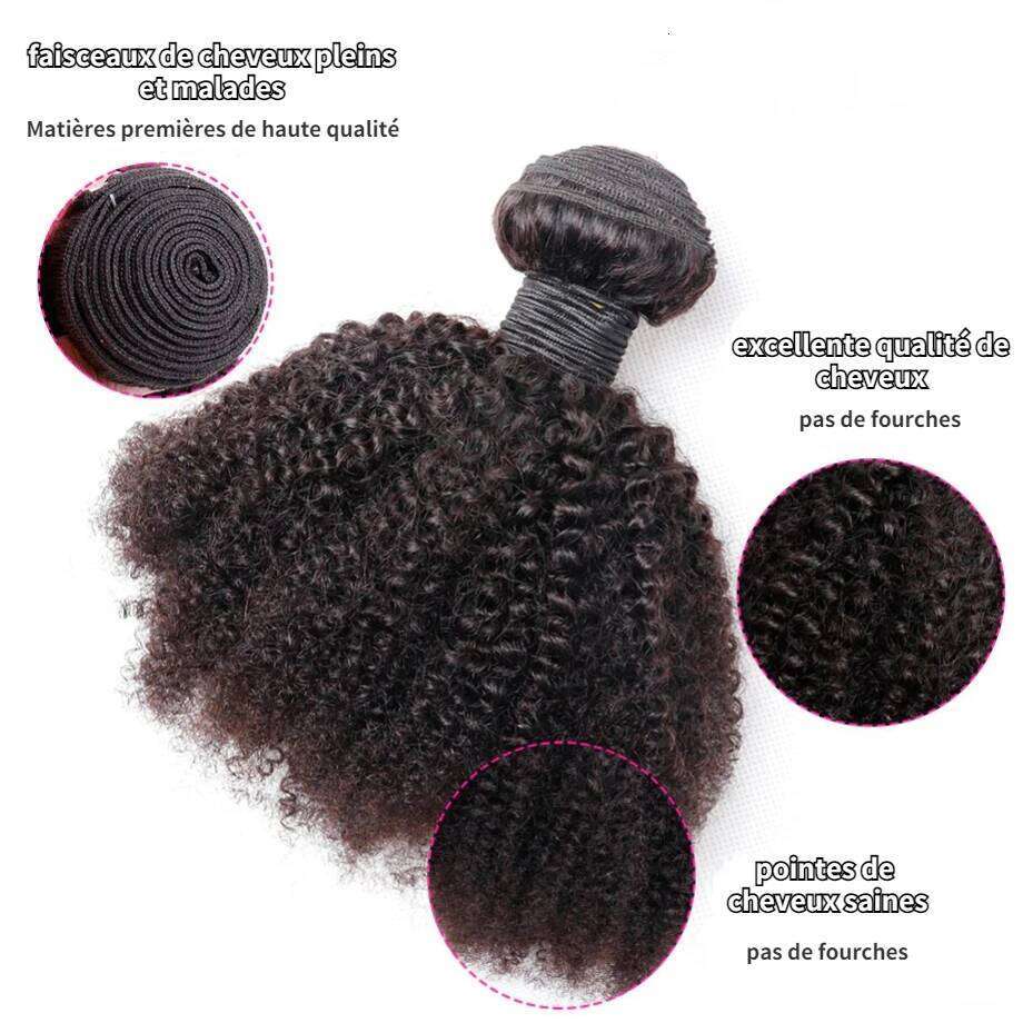 Mongolian Kinky Human Bundles With African Natural Fluffy Hair Extensions 4x4 Lace Closure 4B 4C Tissage Afro